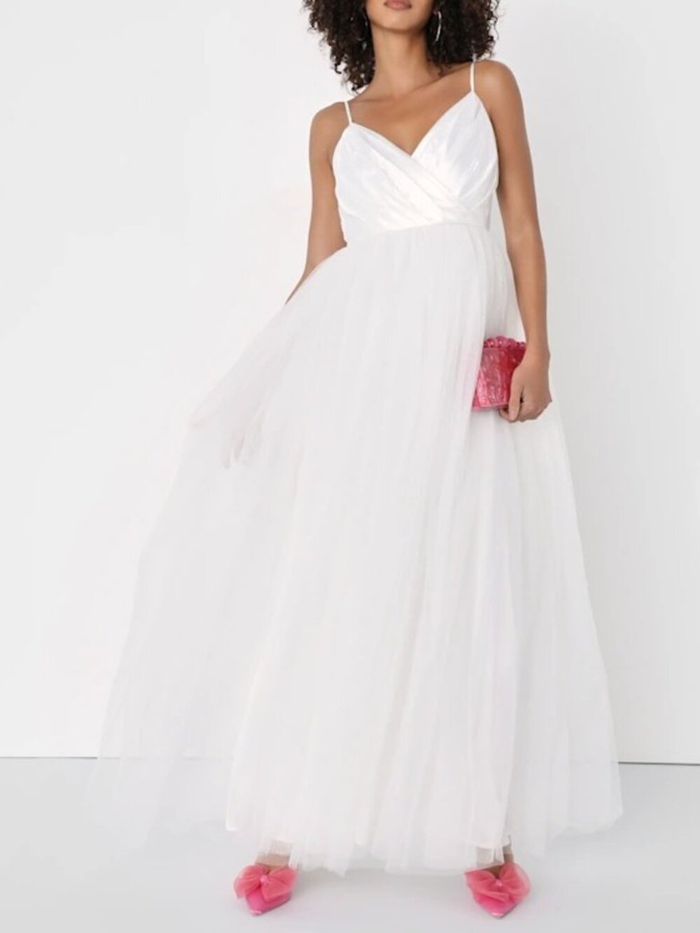Lulus Spellbinding Beauty White Glitter Tulle Gown XS NWT